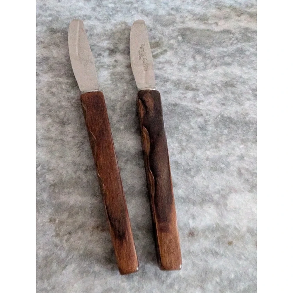 Regent‎ Stainless Knives w/ Decorative Wood Handle Flatware 6.5in 2Pc Set